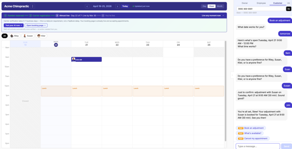 Yepbook – AI text first scheduling platform